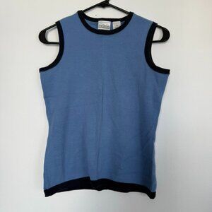 Villager Petite Blue Sleeveless Knit Tank Top | Contrast Trim | PS